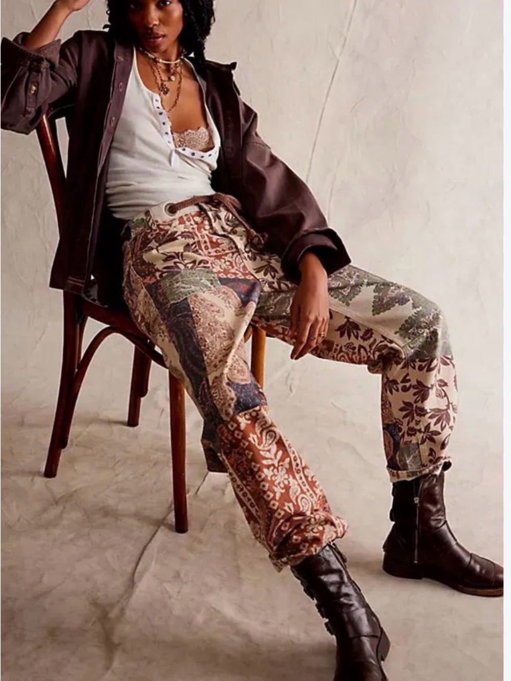 Free people printed moxie barrel jeans